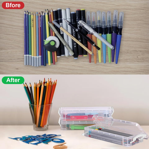 DARUITE Pencil Box, 3 Pack Pen Storage Organiser with Snap Tight Lid