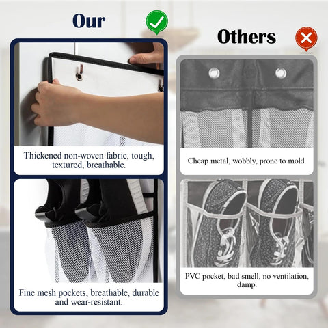 EVTHUR Over Door Shoe Storage Organiser 28 Large Mesh Pockets Hanging Shoe Rack Holder with 4 Hooks