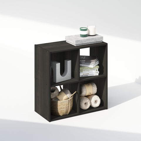 Furinno PELLI Book Shelf, 4-Cube Bookshelf, Cube Storage Organizer Bookcase, 11.7 x 23.7 x 23.8, for Living Room, Bedroom, Home Office, Espresso