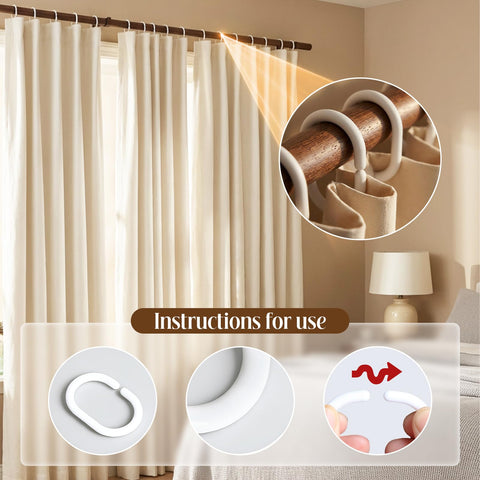 DDUP 24 Pack Never Rust Plastic Shower Curtain Rings, Silent Glide C-Shape Hooks, Easy Snap-On Installation for Bathroom Rods, Rust-Proof & Durable