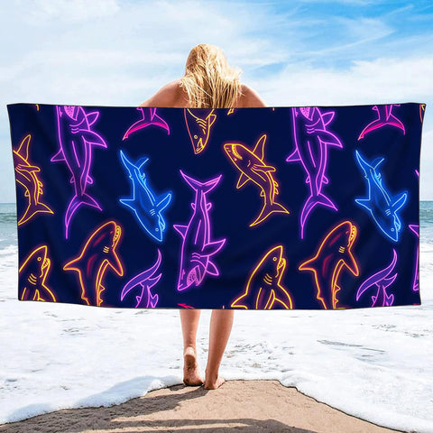 YISUMEI Sharks Illustration Beach Towels for Adults Extra Large 180 x 90 cm, Microfibre Quick Dry Towel for Travel Swimming Camping Sports
