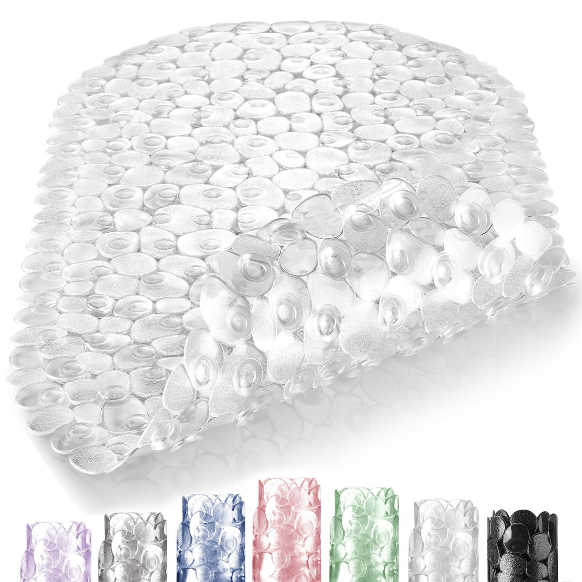 DOPROP Clear Pebbles Non Slip Shower Mats for Inside Shower Anti Mould Bath Mats for Bathroom Accessory with Suction Cups Holes Washable Safety Oval