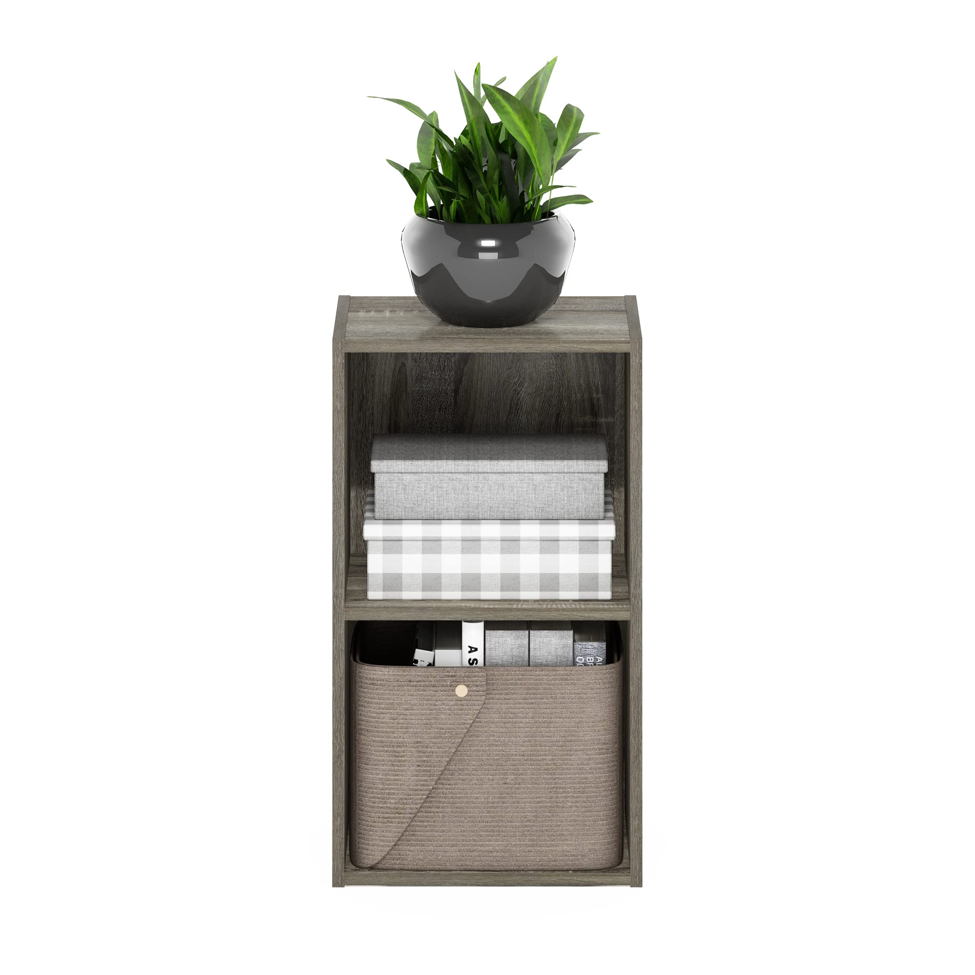 Furinno PASIR Book Shelf, 2-Tier Modern Bookshelf, Open Shelves Bookcase 9 x 12 x 21, for Living Room, Bedroom, Home Office, French Oak