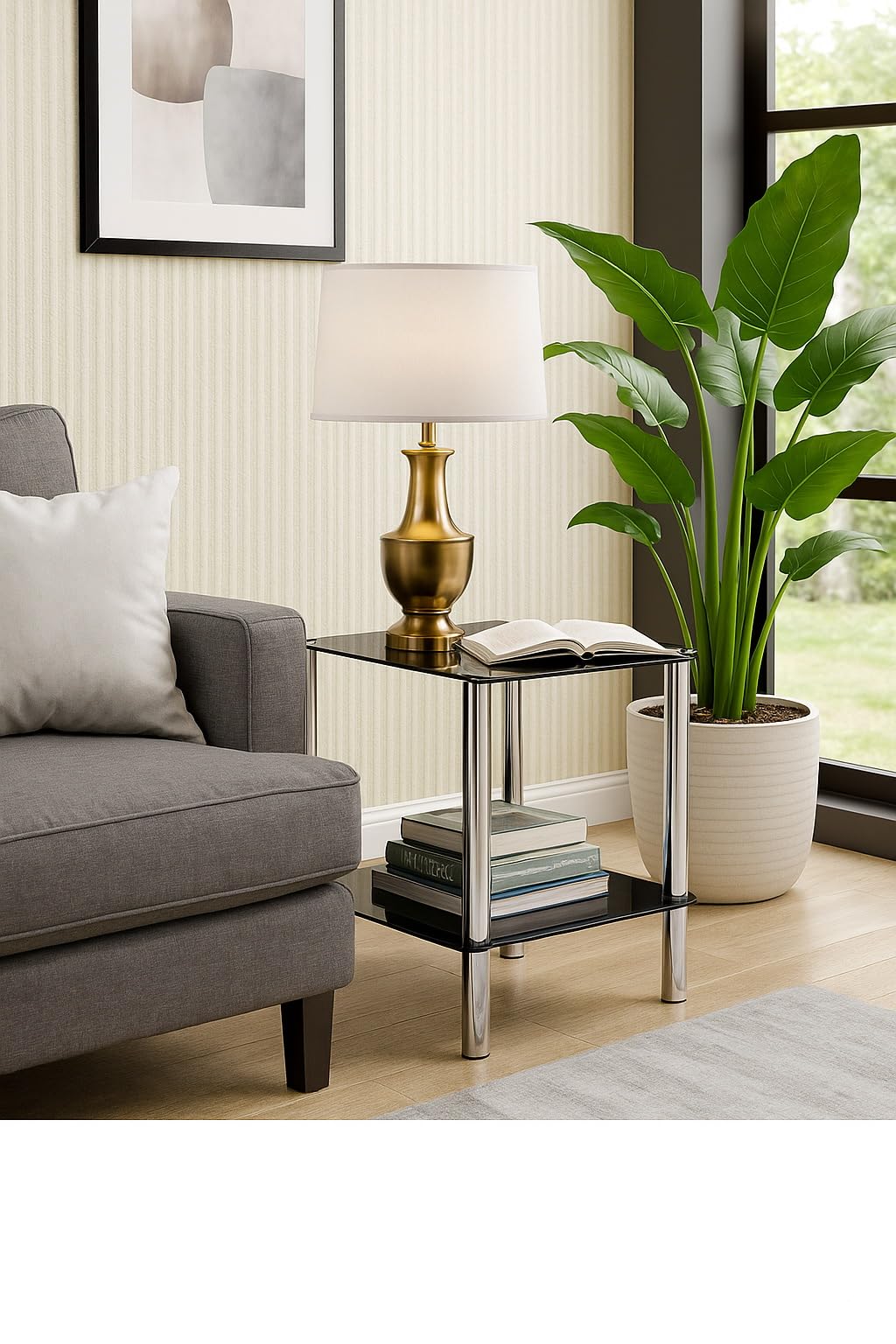 ASPECT 2-Tier black glass shelving rack/side end table-Matrix 2-Tier Display Glass Unit