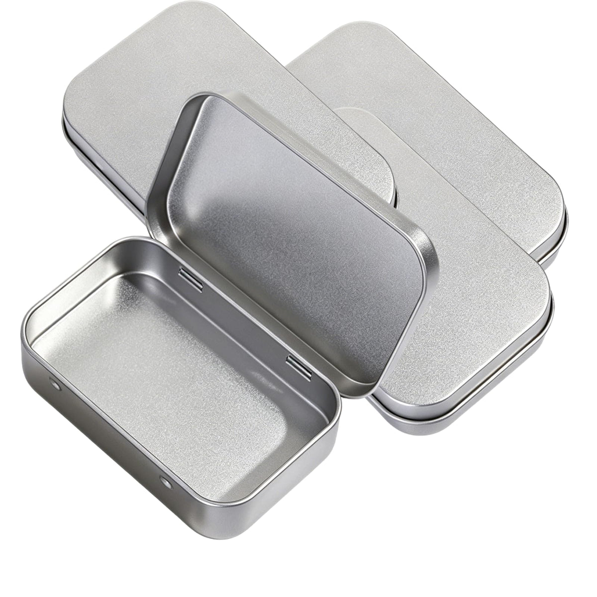 YCZARD 4Pcs Small Tins Containers, Metal Rectangular Tin Cans, Portable Empty Storage Box with Lid for Candy Key Earrings and Small Items Silver