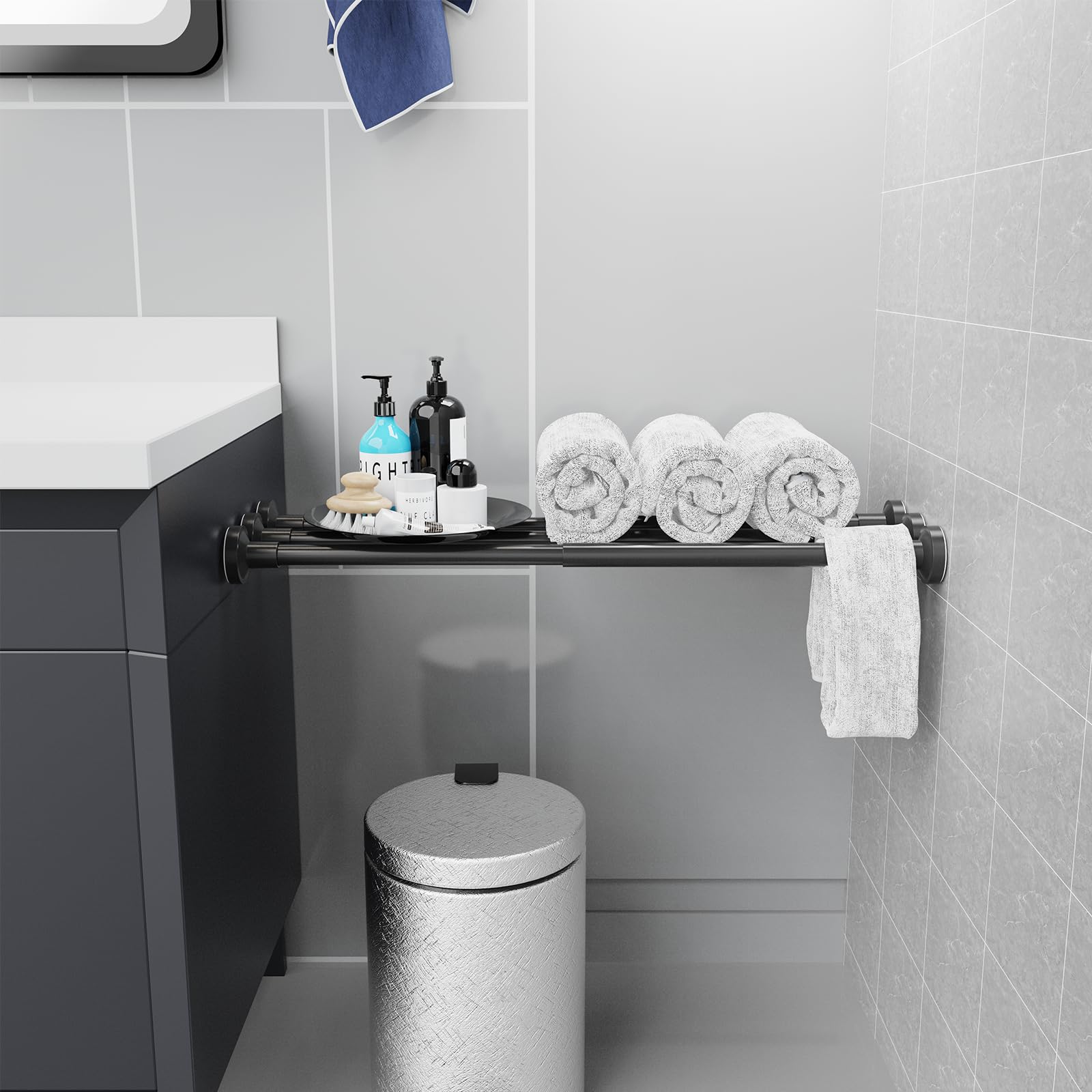 WELDUN Extendable Shower Curtain Tension Rod 48-82CM No Drill Rod