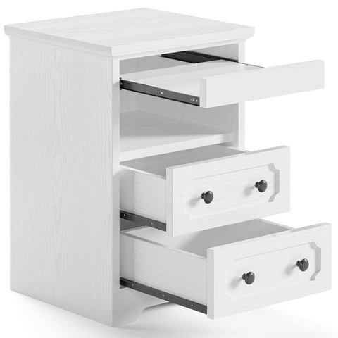 IRONCK Bedside Table with 2 Drawers, Modern Nightstand with Open Shelf, End Table with Pull-Out Tray for Bedroom, Living Room, White