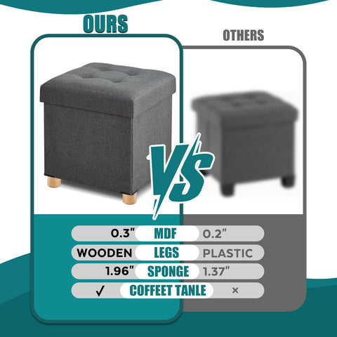 BRIAN & DANY Folding Ottoman Storage Box with Wood Legs, Linen Foot Stool, Footstool with Storage, Highly Elastic Sponge Filling, Gray