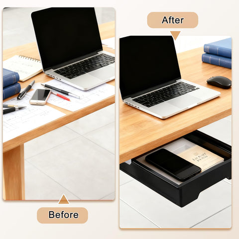 Hi-ERA 10.91"x 8.23" Under Desk Drawer Storage Organizer, Durable PC Material Self-Adhesive with Slide Out Rail