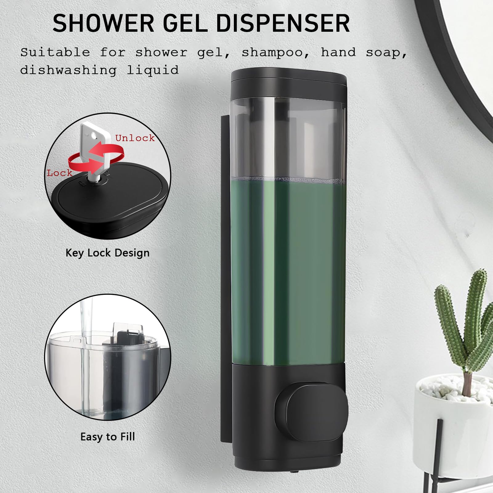 300ml Wall Mounted Soap Dispenser, Shower Gel Dispenser Wall Mounted