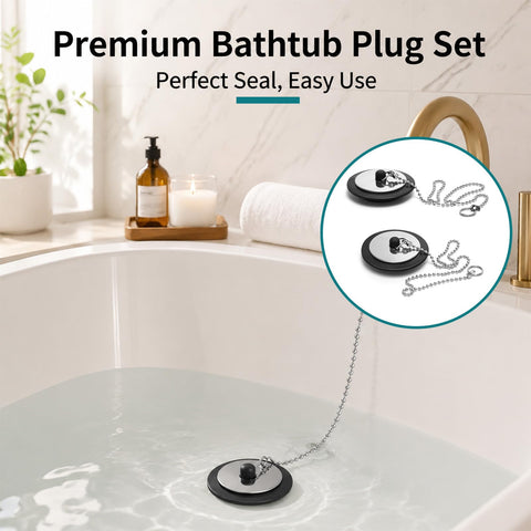 2 Pcs Bath Plug with Stainless Steel Chain for Bathroom & Kitchen