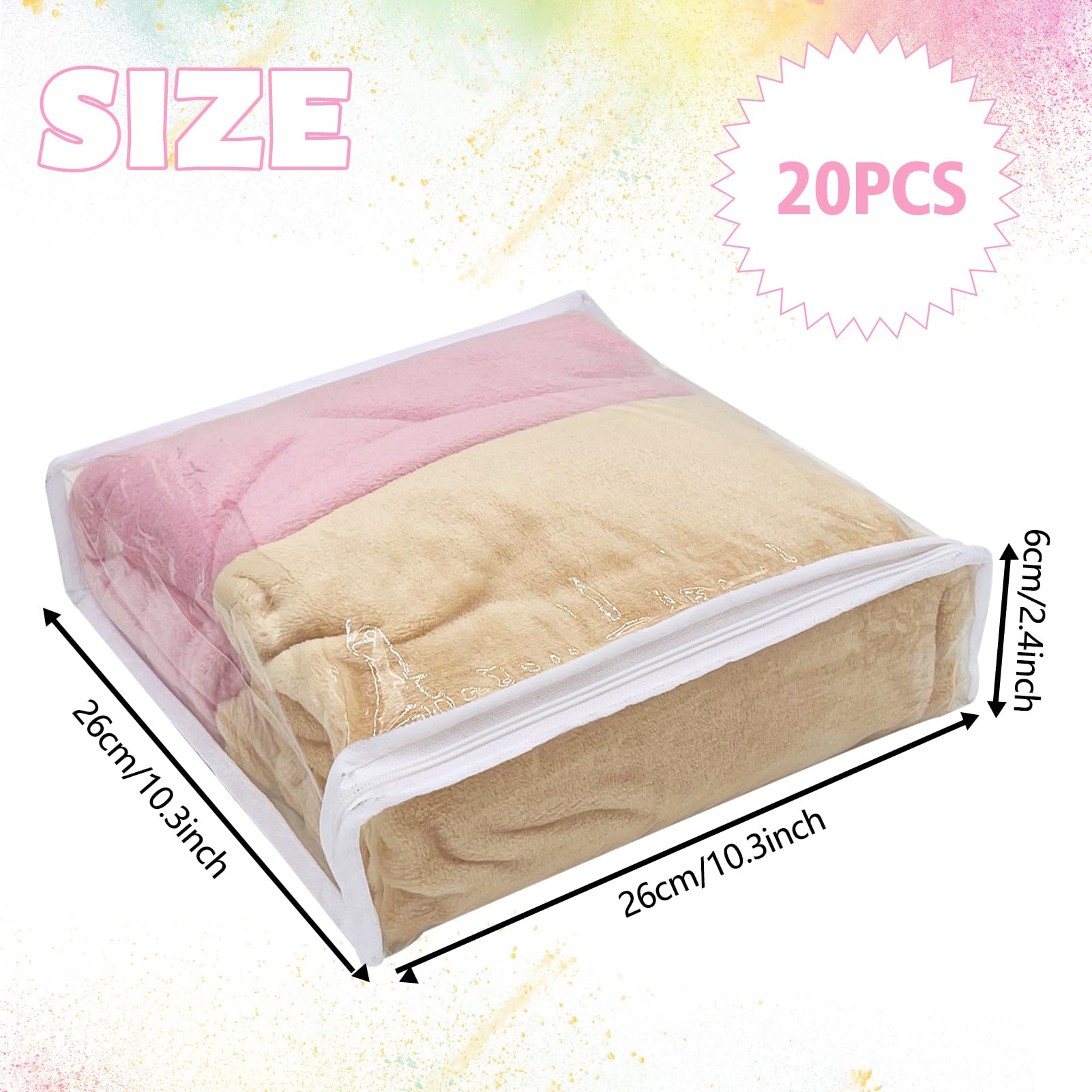 20 Pcs Clear Vinyl Zippered Sweater Storage Bags with Zipper Plastic Organizer,26 x 26 x 6 cm Storage for Clothing Blankets Sheet Linen Bed Cube