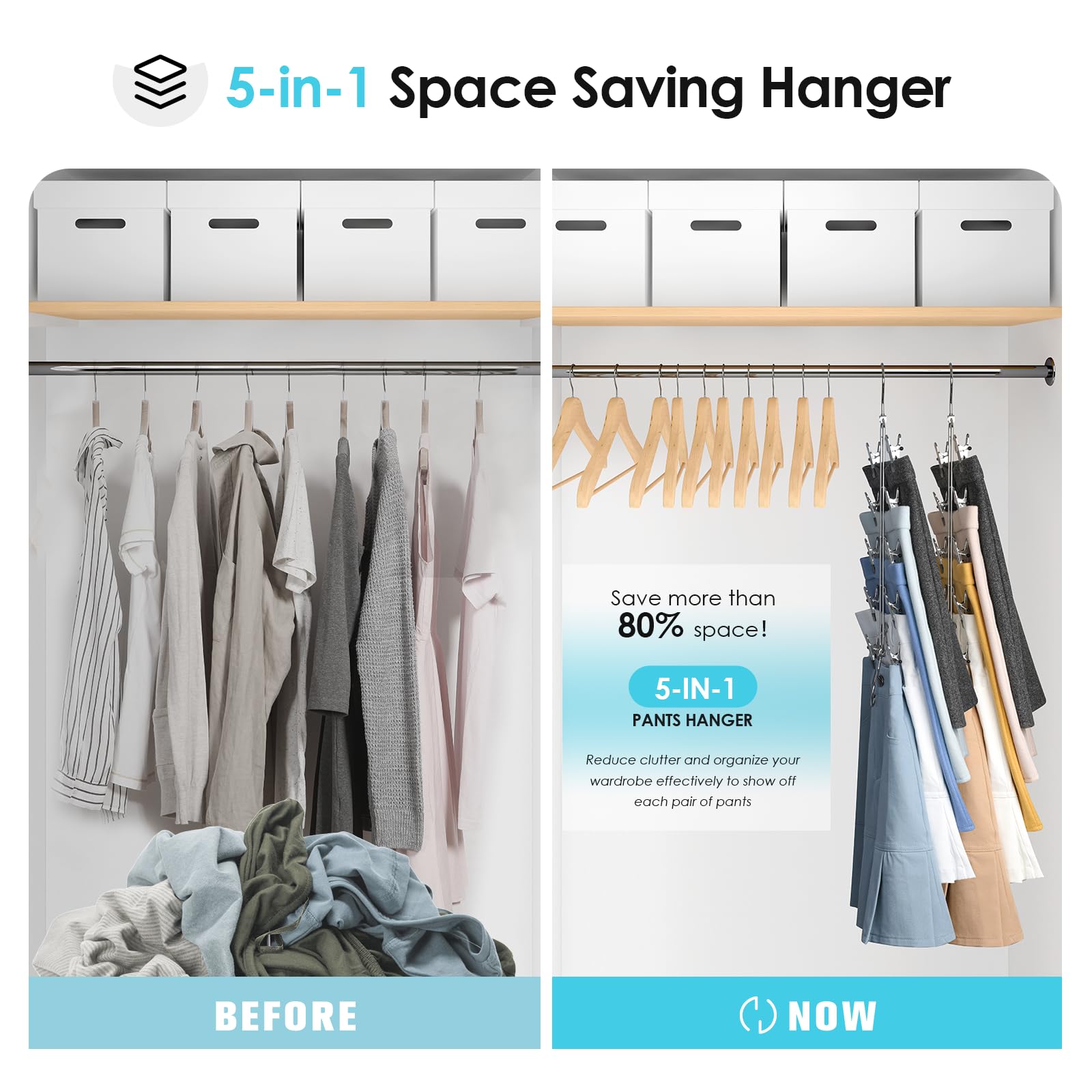 Skirt Hangers with Clips for Woman, 5 Tier Pants Skirt Hangers, 2 Pack