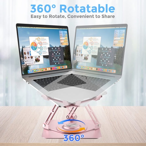 Swivel Laptop Stand for Desk, Adjustable Height Aluminum Computer Stand with 360 Rotating Base, Foldable Ergonomic Riser