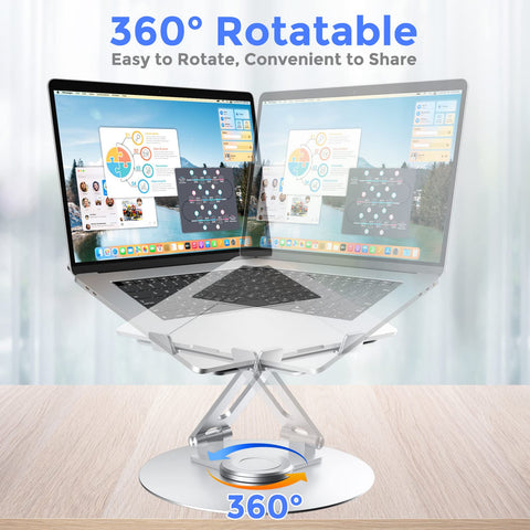 Swivel Laptop Stand for Desk, Adjustable Height Aluminum Computer Stand with 360 Rotating Base, Foldable Ergonomic Riser