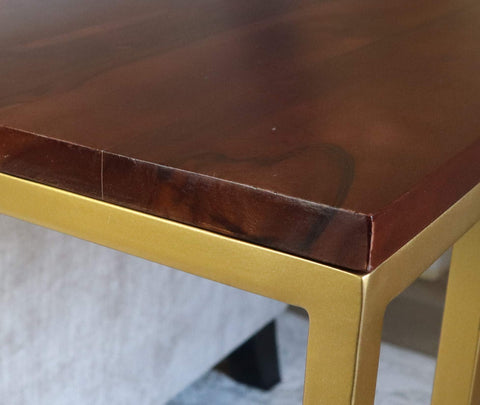 ASPECT Romy C-Sofa Table/Side/Laptop Table (Brown Acacia Wood Top/Gold Frame, 51x28x66(H) cm) ST93BR/G