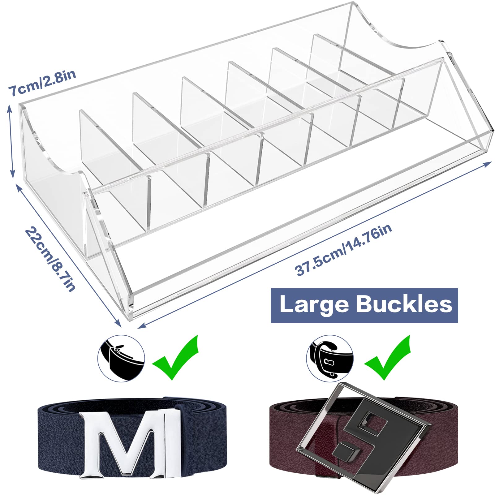 ToyaJeco Acrylic Belt Organizer, 7 Compartments Belt Storage Holder for Closet Drawer