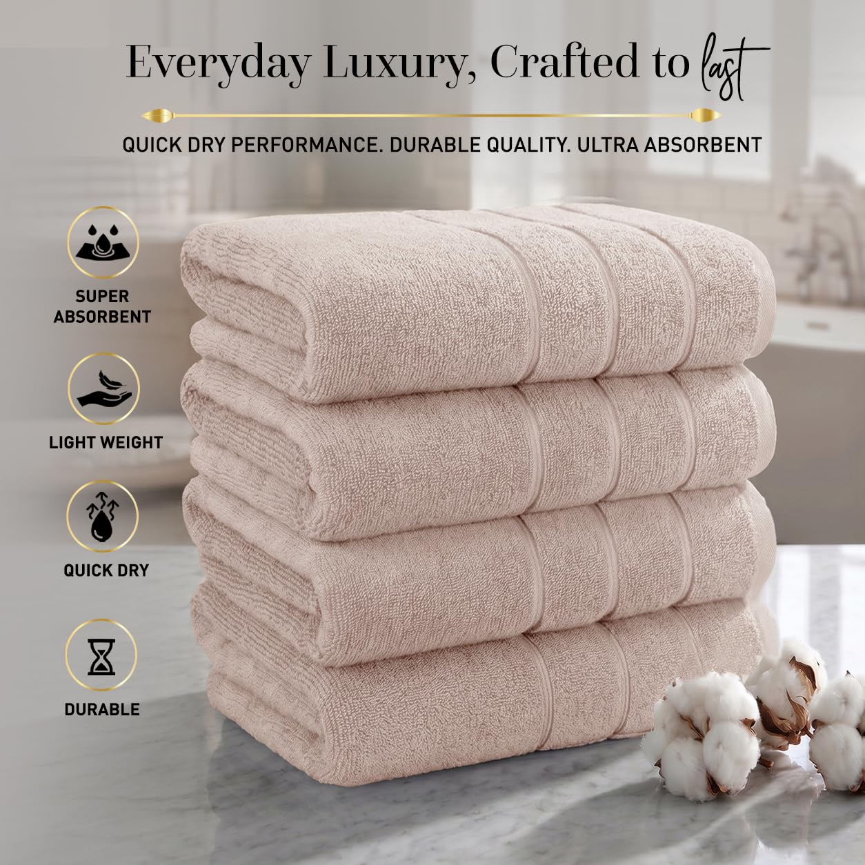 Beige Towels Set of 4 I Zero Twist I Quick Dry I 100% Cotton I Beige