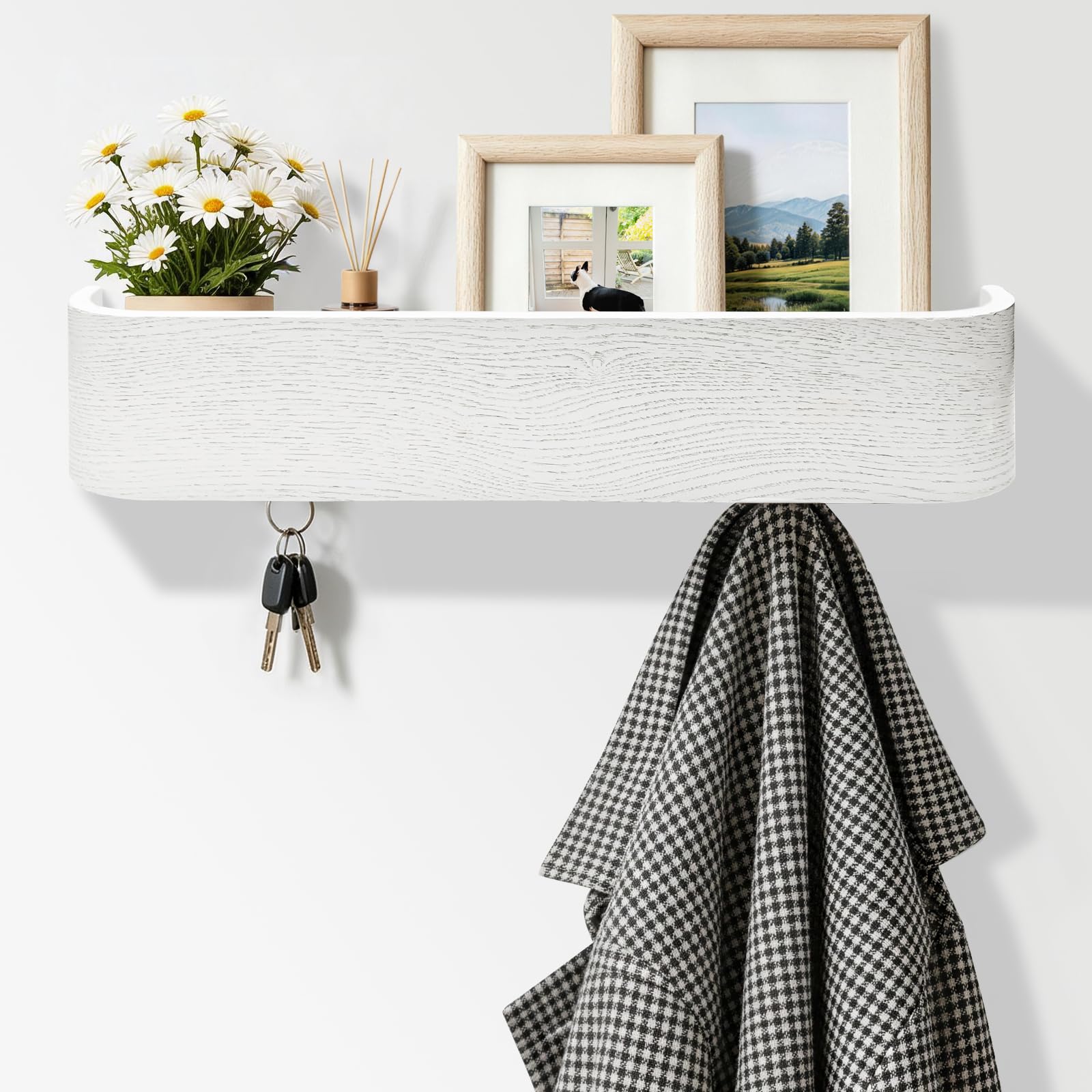Topfinder Coat Rack with Shelf Wall-Mounted Organizer with 5 Hidden Hooks