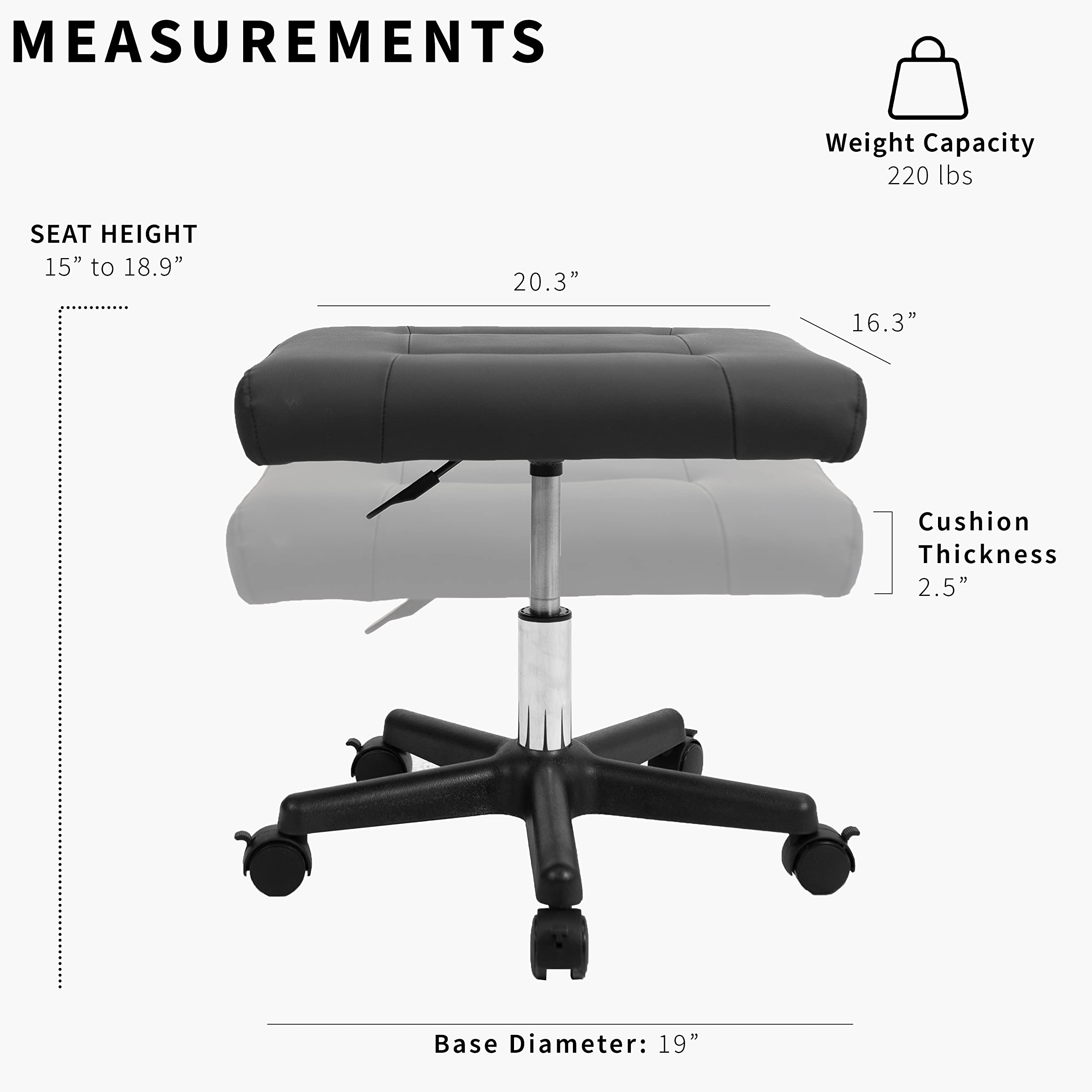 VIVO Ergonomic Mobile Footrest with Wheels, Height Adjustable Desk Stool with Thick Padding