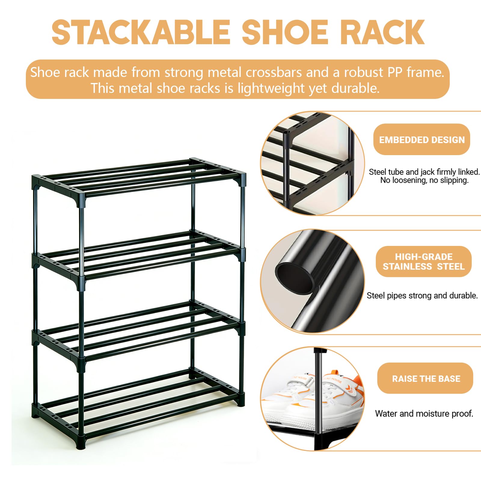 Lichamp Shoe Rack,4 Tier Stackable Shoe Rack,Shoe Storage Organiser Mini Shoe Organizers with Quick, Footware Storage Tool-Free Assembly for Entryway