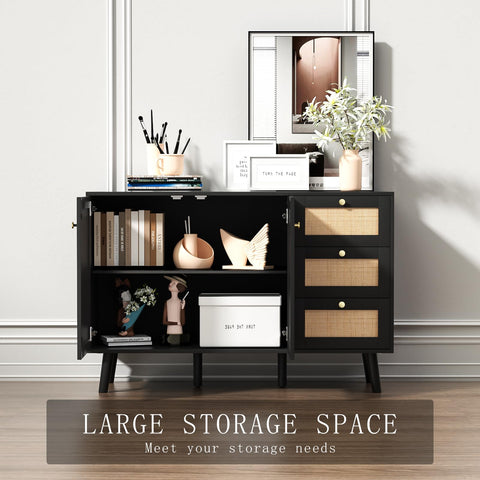 Skokliz Sideboard, Modern Storage Cabinet with 3 Drawers, Buffet Storage Cabinet 2 Doors and Adjustable Shelves
