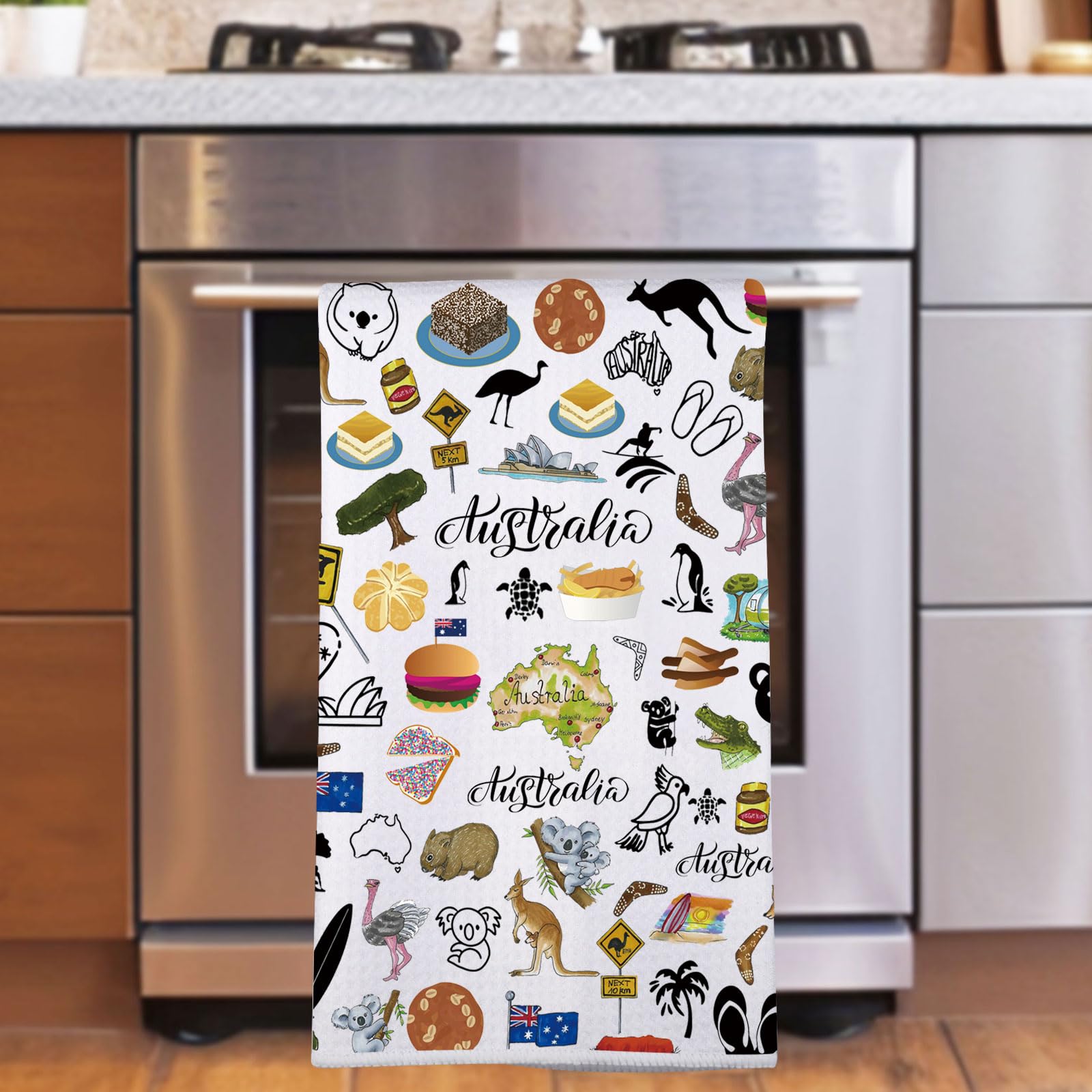 MYSOMY Australia Kitchen Towel Australian Kitchen Decor Australia Themed Gifts Australian Dish Towel Australia Housewarming Gift (Australia UK)
