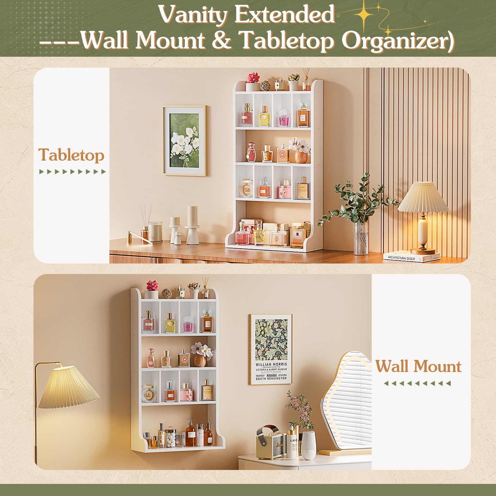 VINCOURNA Perfume Stand Organiser, 5Tier Wooden Fragrance Wall Shelf White