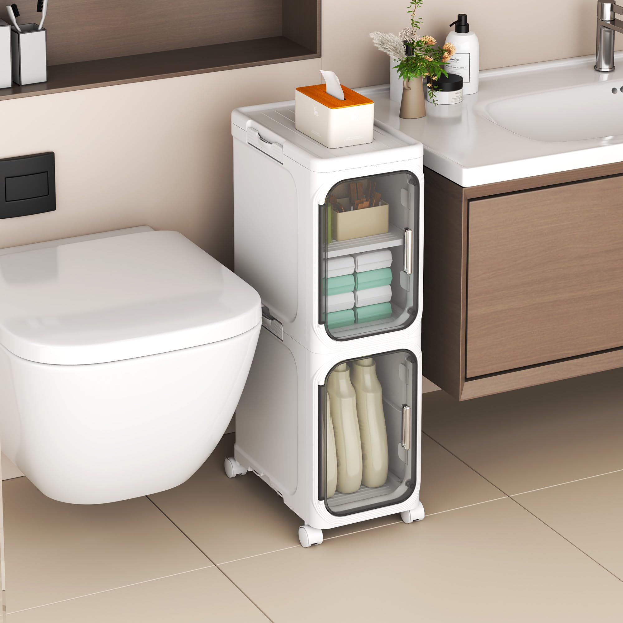 YVVVVY 20cm Bathroom Storage Cabinet, Waterproof Small Tolilet Unit