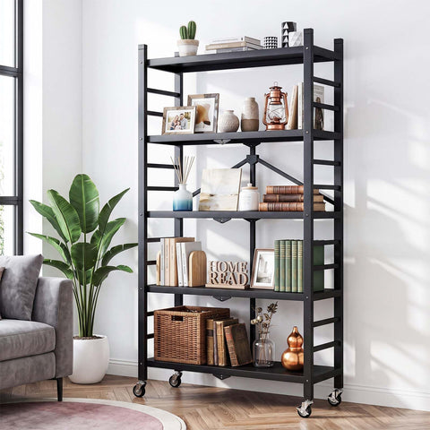 WUDLEP 5-Tier Heavy Duty Storage Shelves with Wheels, 156cm Hx71cm Wx34cm D