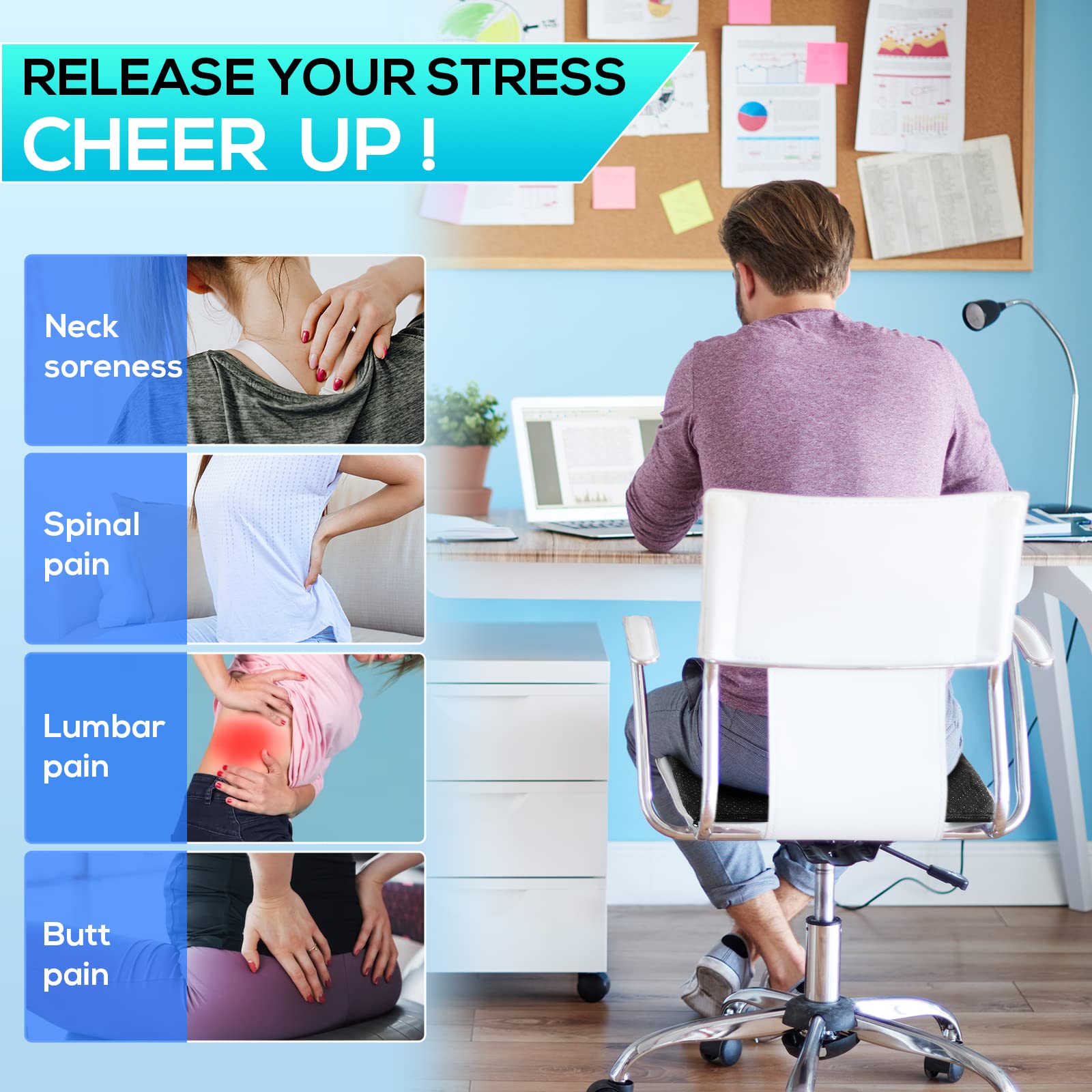 Gel Seat Cushion for Long Sitting, Relieving Back coccyx Pain Pressure