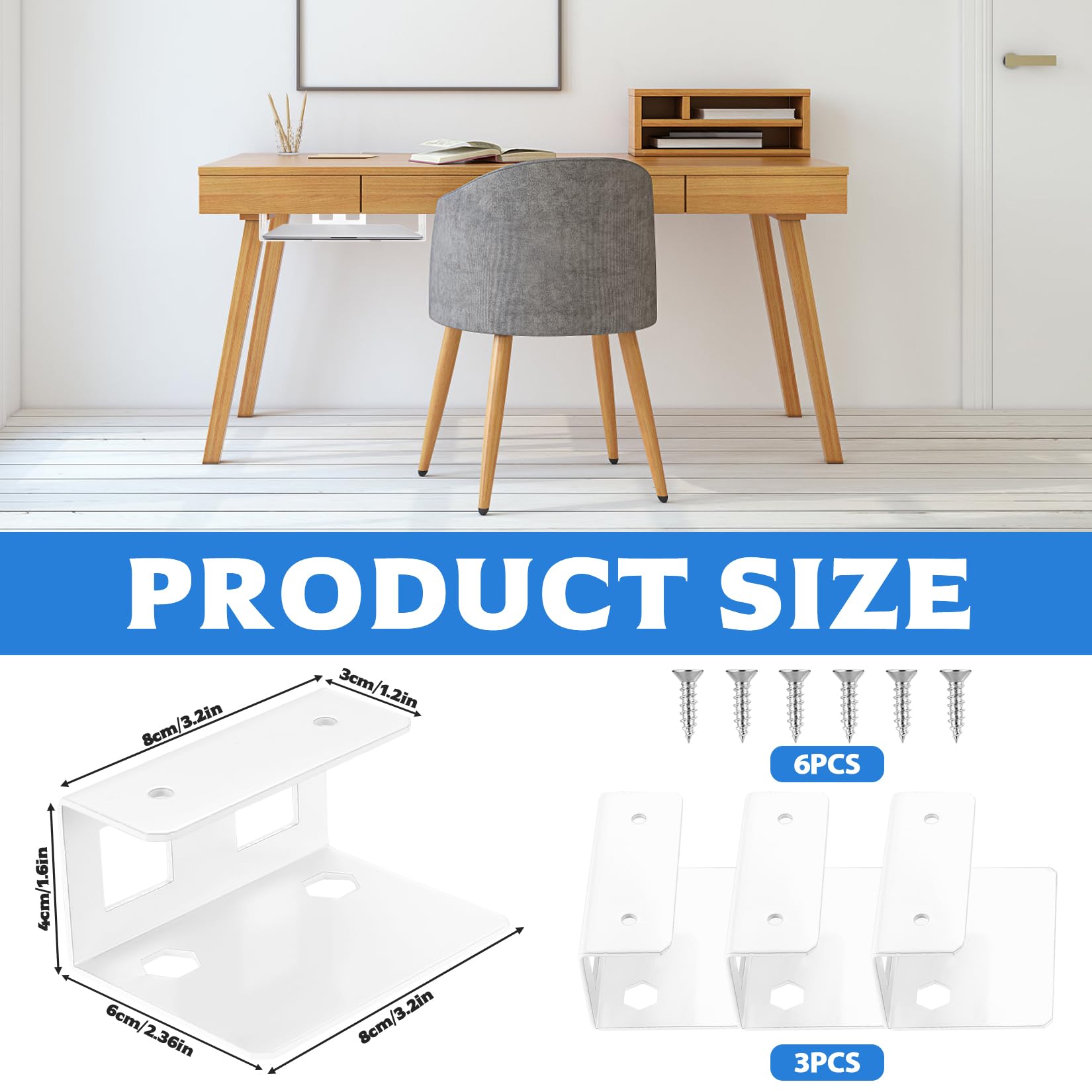 qiwuhai 3 Pcs Under Desk Laptop Mount, Under Table Laptop Holder Storage, Metal Under Desk Holder
