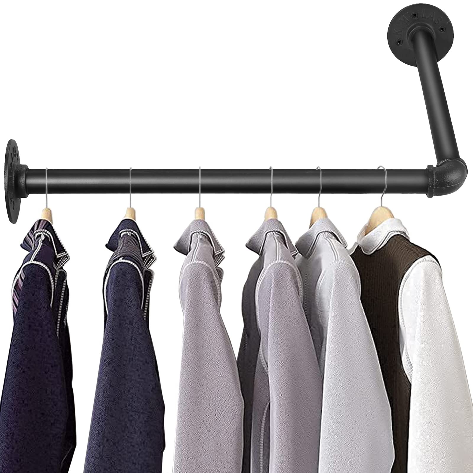 Tanice Industrial Tube Hanger Wall-mounted Right-angle 46cm, Detachable Retro Industrial Cylindrical Clothes Rail, Suitable For Bedroom, Living room