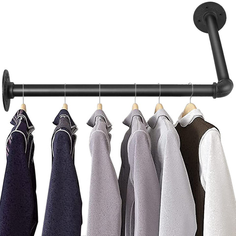 Tanice Industrial Tube Hanger Wall-mounted Right-angle 46cm, Detachable Retro Industrial Cylindrical Clothes Rail, Suitable For Bedroom, Living room