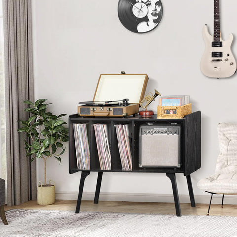 LELELINKY Record Player Stand, 4 Compartments, Holds Up to 220 Records