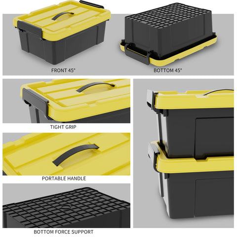 Cetomo 15L*4 Storage Boxes, Plastic Storage Box with Lids, Container with Handle for Tool, Outdoor, Garden, Home, Stackable, Nesting
