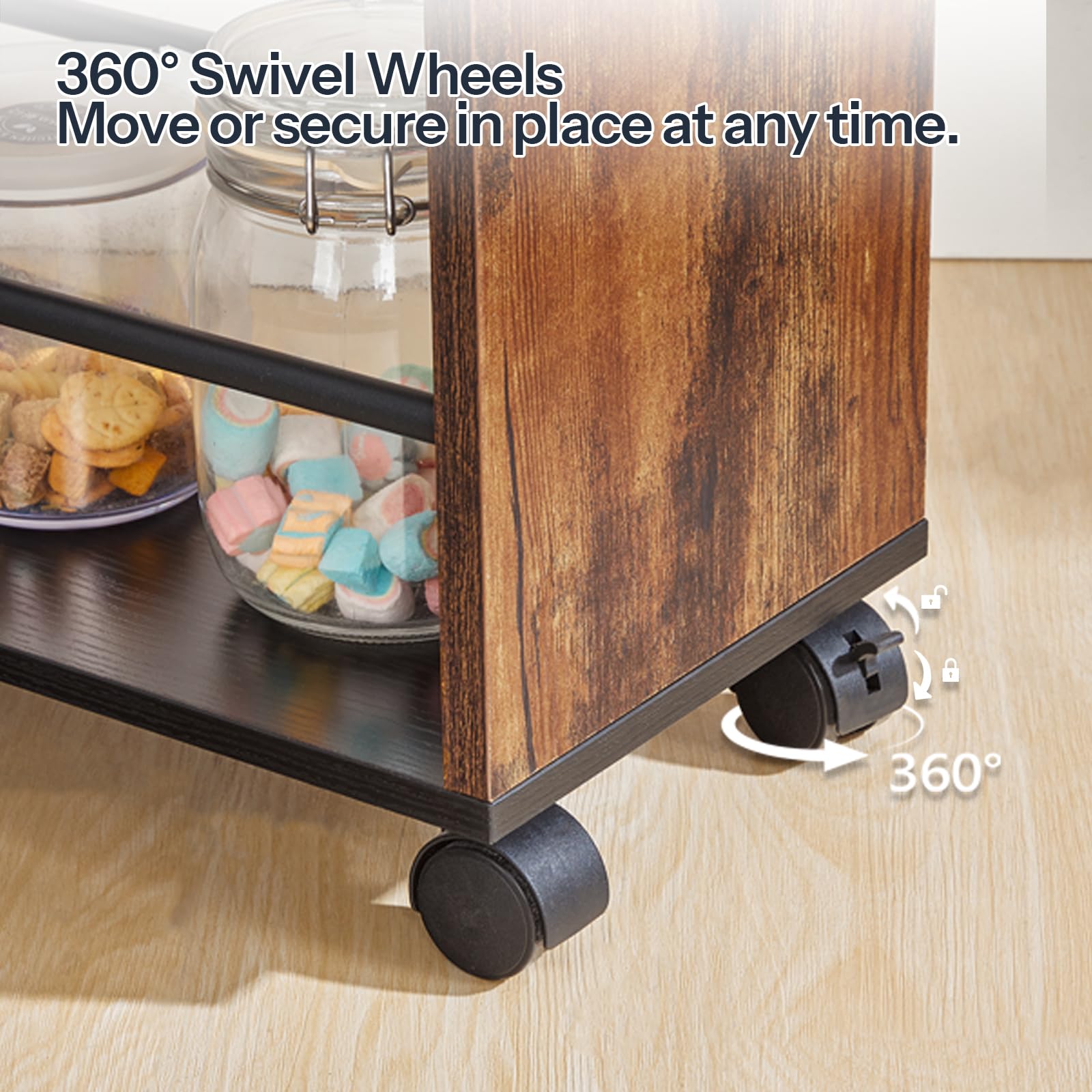 HOOBRO Slim Storage Trolley, Narrow Kitchen Cart for Small Space, Slide Out Kitchen Trolley on Wheels, 4-Tier Rolling Utility Cart with Handle