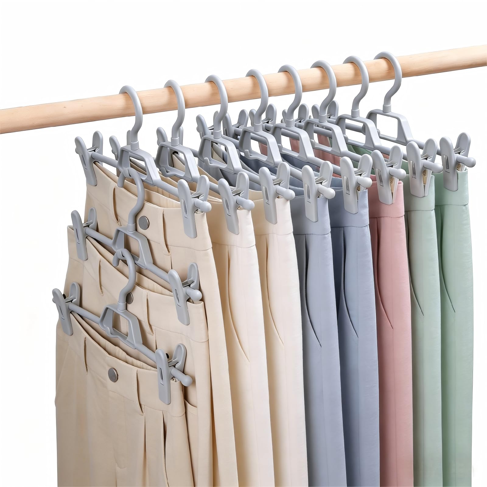 10 Pack Trouser Hangers with Clips, Space Saving Skirt Hangers Organiser