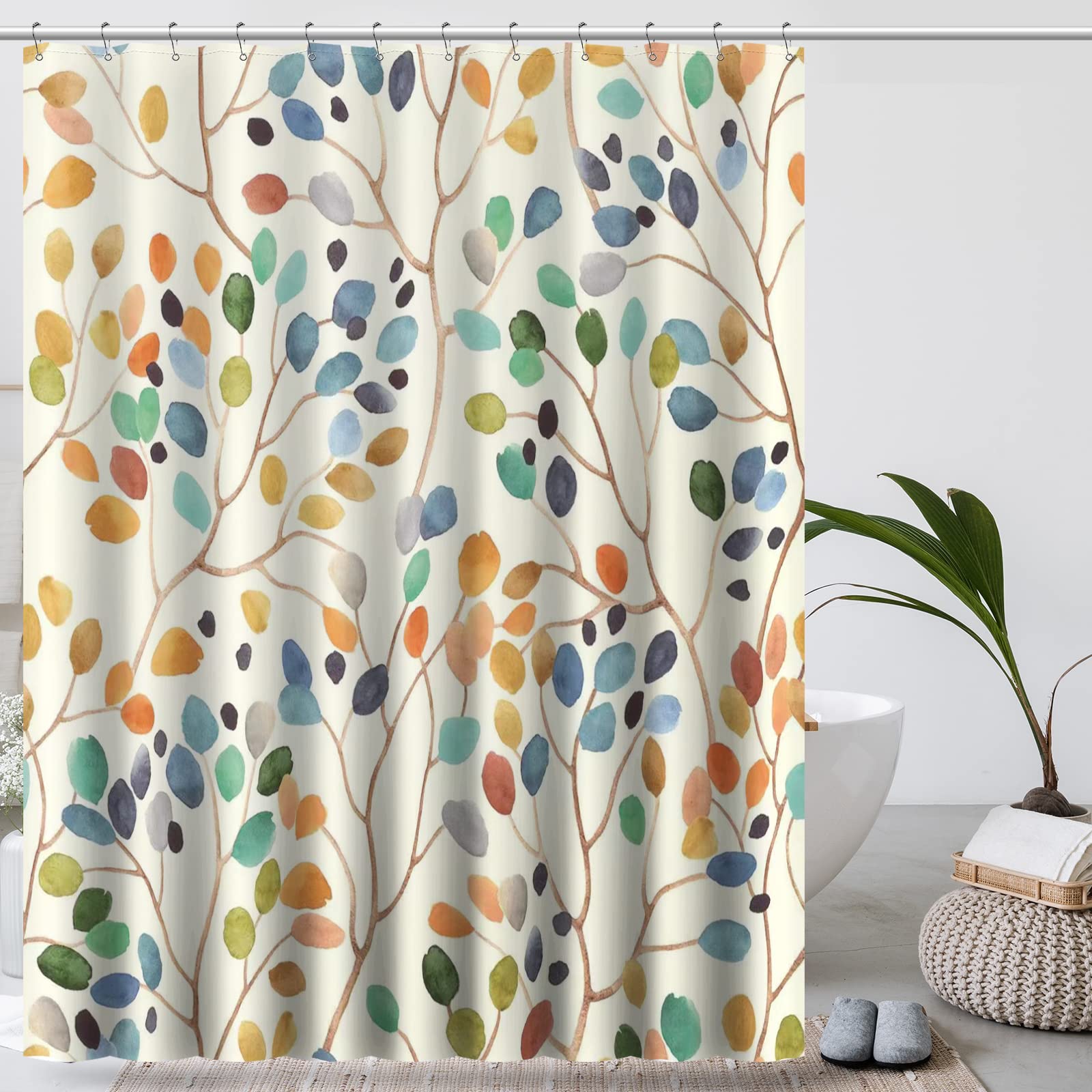 Amaredom Floral Shower Curtain with 12 Metal Hooks - 183 x 183 cm