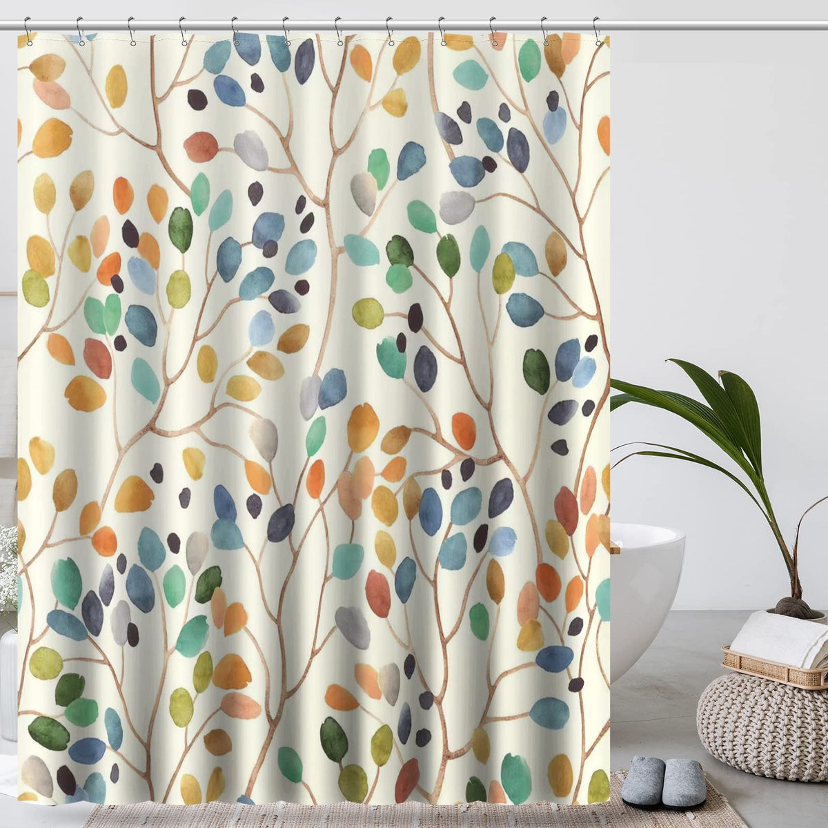 Amaredom Floral Shower Curtain with 12 Metal Hooks - 183 x 183 cm