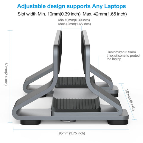Psitek Aluminum Vertical Laptop Stand Dock Holder, Adjustable Slot Width 12-42mm, Space-Saving Upright Storage for MacBook and Laptops