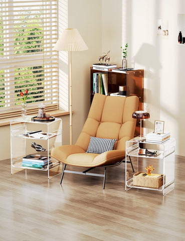 Acrylic End Table with Storage Shelf, Clear Side Table, Record Player Table, Nightstand, 15.7x19.7x11.8 (Clear, 40×30×50 cm)