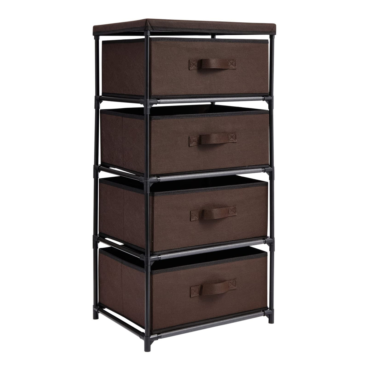 Juvale 4 Drawer Dresser for Bedroom, Clothes Organizer Fabric Storage Tower for Clothing, Linens, Closet (Dark Brown, 16.5 x 33 in)