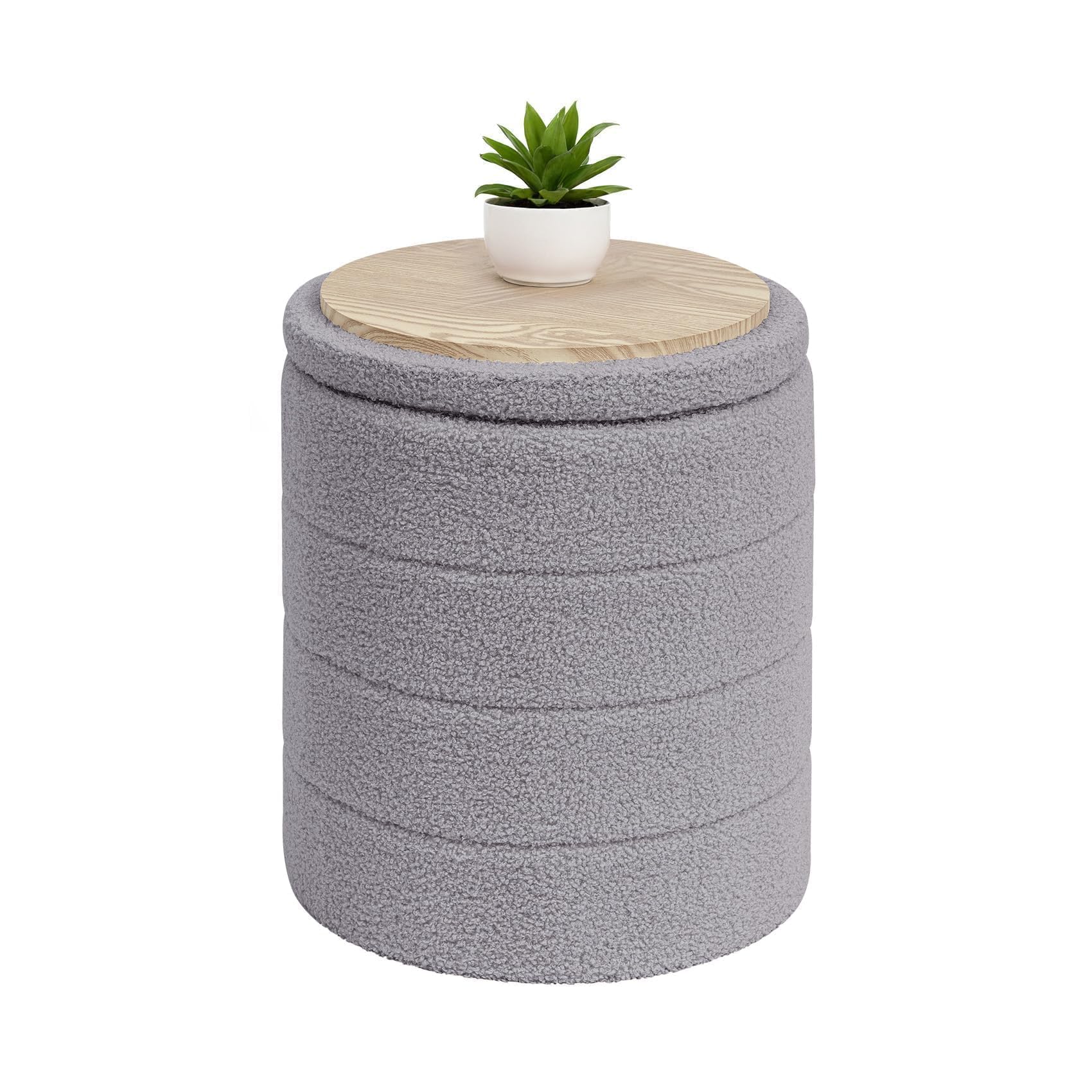 Bonlife Boucle Ottoman Storage, Foot Rest Stool Seat, Folding Footstool for Living Room, Sherpa Ottoman for Bedroom, Grey, 37x37x45 cm