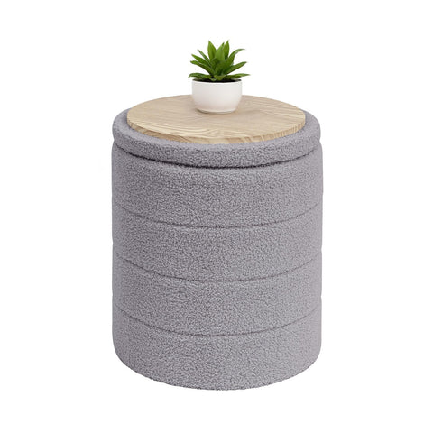 Bonlife Boucle Ottoman Storage, Foot Rest Stool Seat, Folding Footstool for Living Room, Sherpa Ottoman for Bedroom, Grey, 37x37x45 cm
