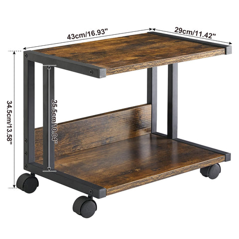 IBUYKE Under Desk Printer Stand, 2 Tier Desktop Organizer Shelf with 4 Wheels, for Printer, Fax, Home Office Use, Rustic Brown TLJ007H