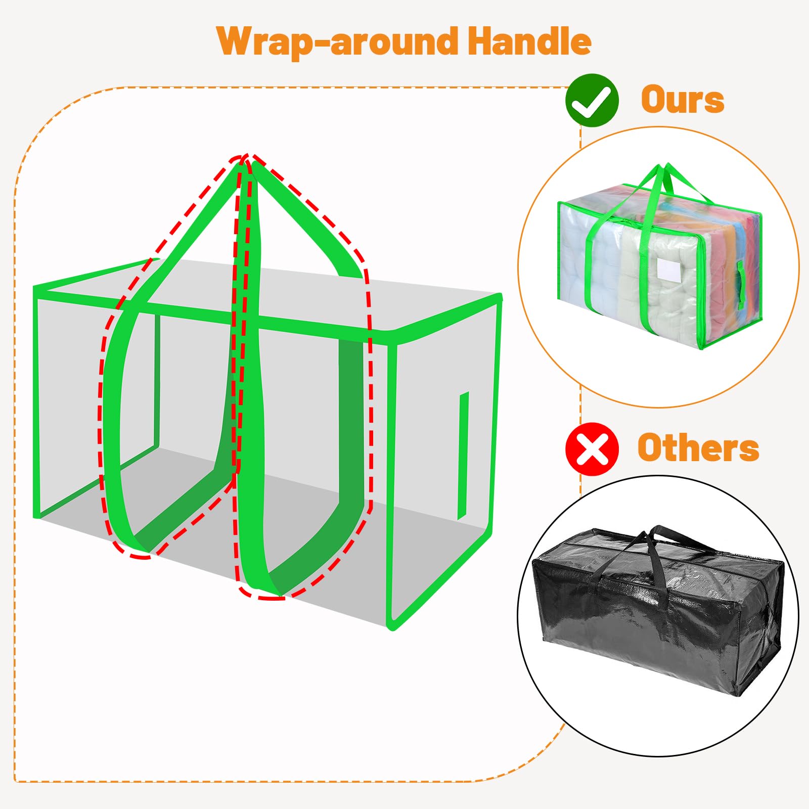 Dntorx 6 Pack 105L Moving Bags Clothes Storage Bags Drom Packing Box, Green