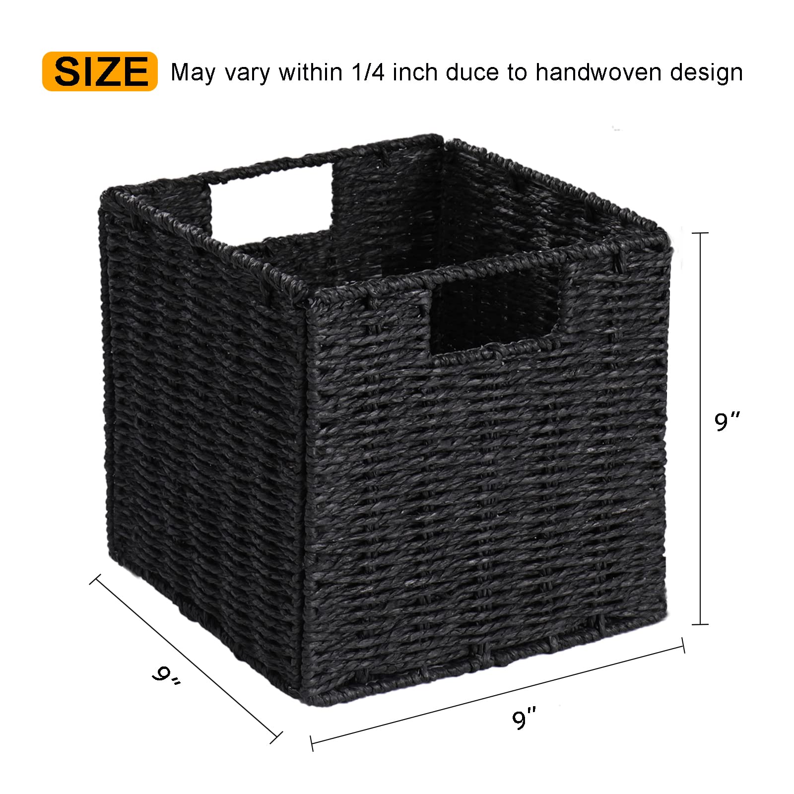 Vagusicc Wicker Baskets for Storage, Set of 2 Hand-Woven Storage Baskets for Shelves, Foldable Cube Storage Baskets Bins with Handles