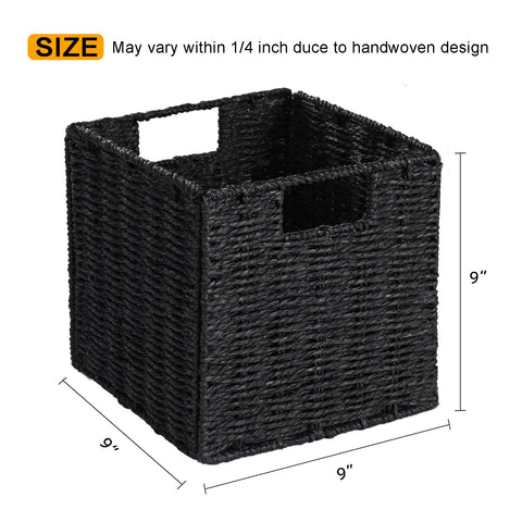 Vagusicc Wicker Baskets for Storage, Set of 2 Hand-Woven Storage Baskets for Shelves, Foldable Cube Storage Baskets Bins with Handles