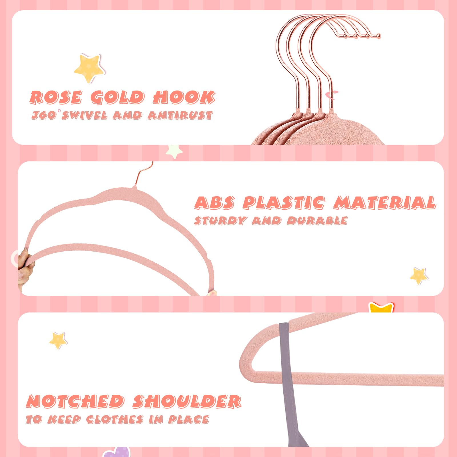 ManGotree Baby Velvet Hangers with Swivel Rose Gold Hook 15 Pack Light Pink